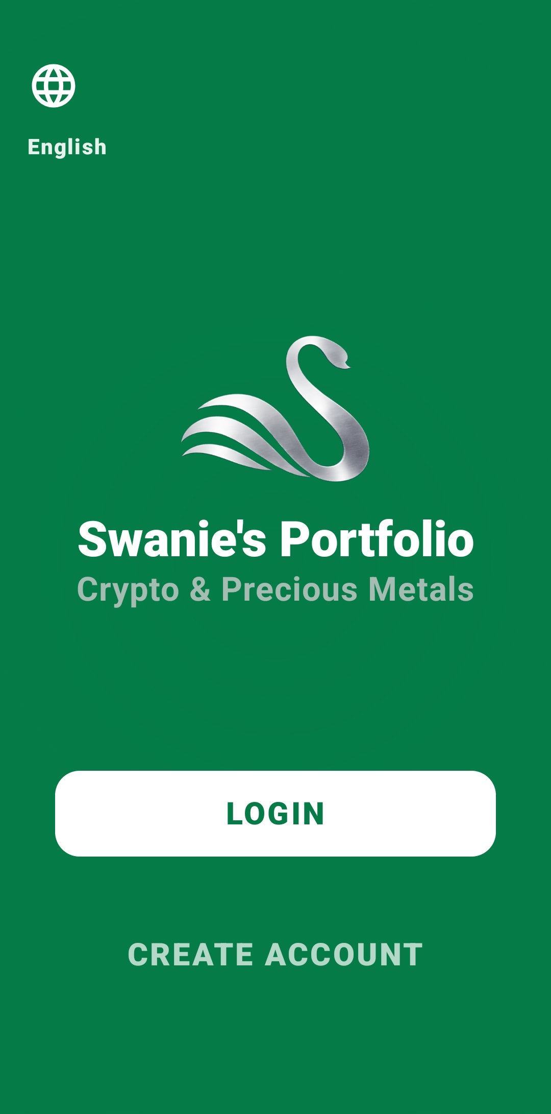 Swanie's Portfolio start screen with swan branding and sign-in options