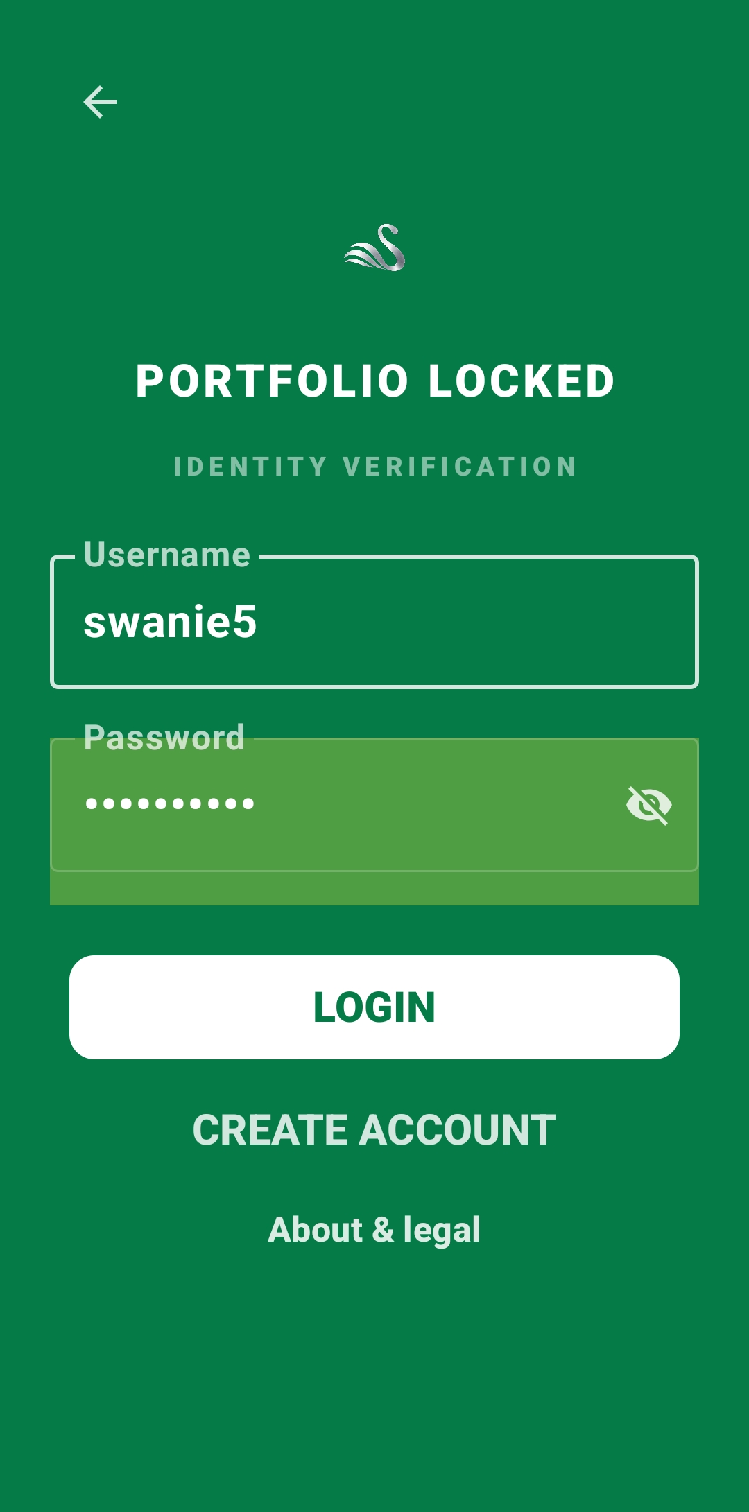 Login or unlock vault screen