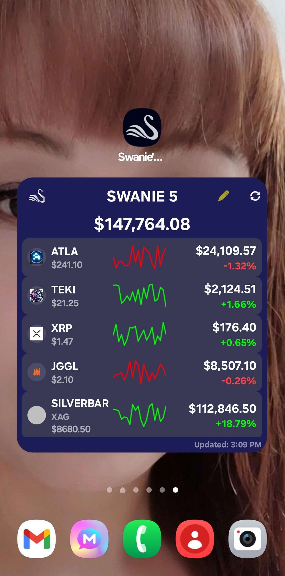 Home screen widget showing portfolio totals on the device